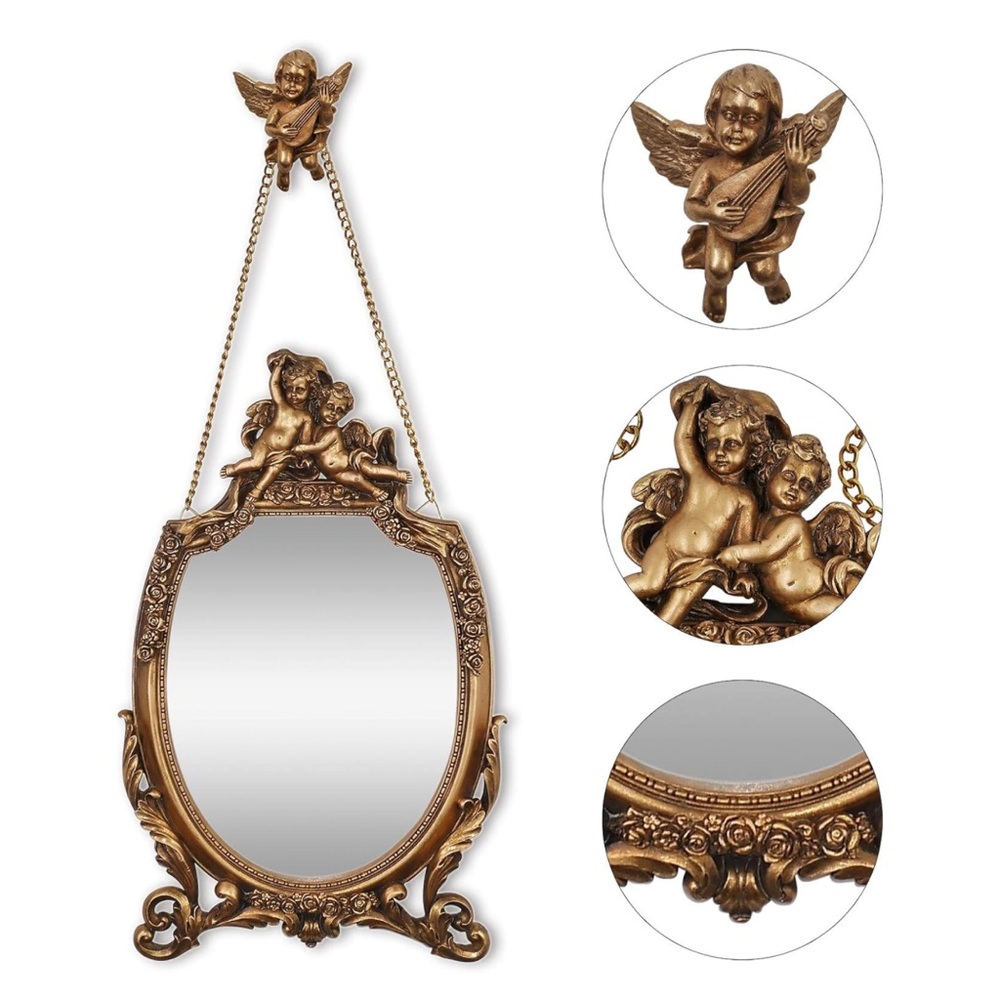 Gold Angel Mirror – Vintage-Inspired Baroque Wall Décor